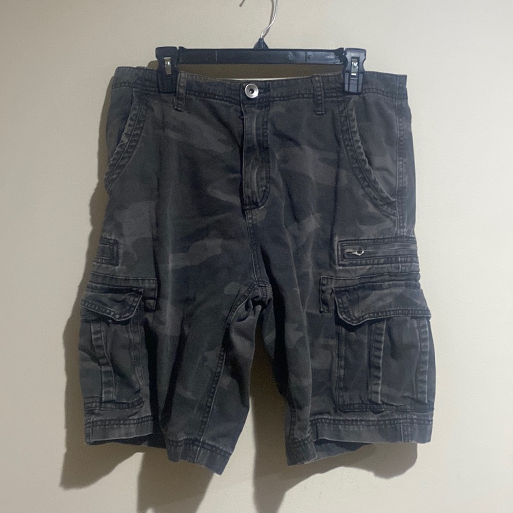 Grey Camouflage Cargo Shorts 90s Vintage